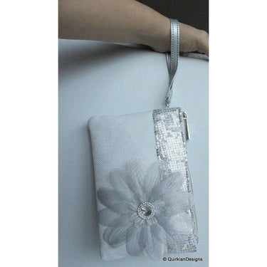 Wedding Party Clutch, Silver Fabric Purse, Sequins Purse
